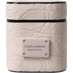 Dolce & Gabbana Light Pink Calf Leather Metal Logo Plaque Airpods Case