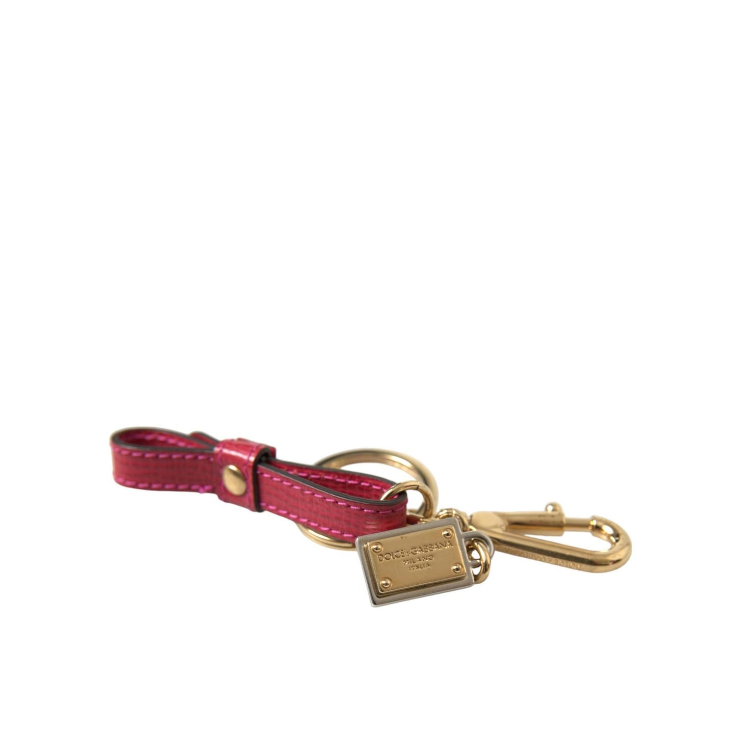 Dolce & Gabbana Red Calf Leather Gold Metal Logo Plaque Keyring Keychain SMY101283