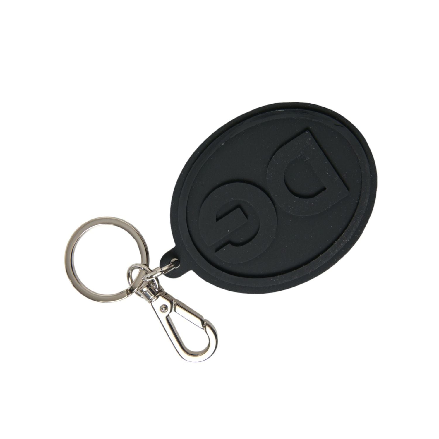 Dolce & Gabbana Black Rubber DG Logo Silver Brass Metal Keyring Keychain