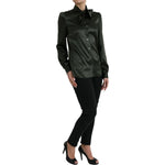 Dolce & Gabbana Gray Long Sleeves Ascot Collar Blouse Top