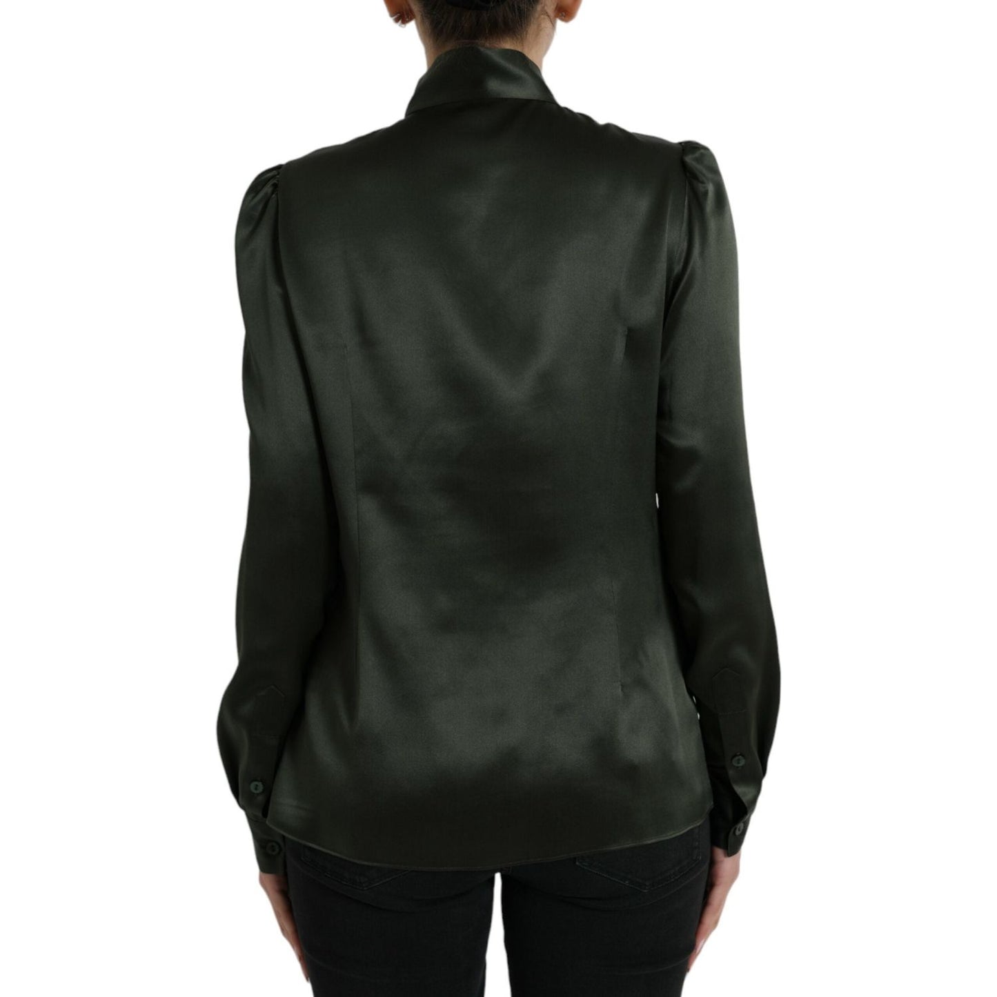 Dolce & Gabbana Gray Long Sleeves Ascot Collar Blouse Top