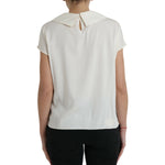 Dolce & Gabbana Off White Silk Lace Trim Short Sleeves Top