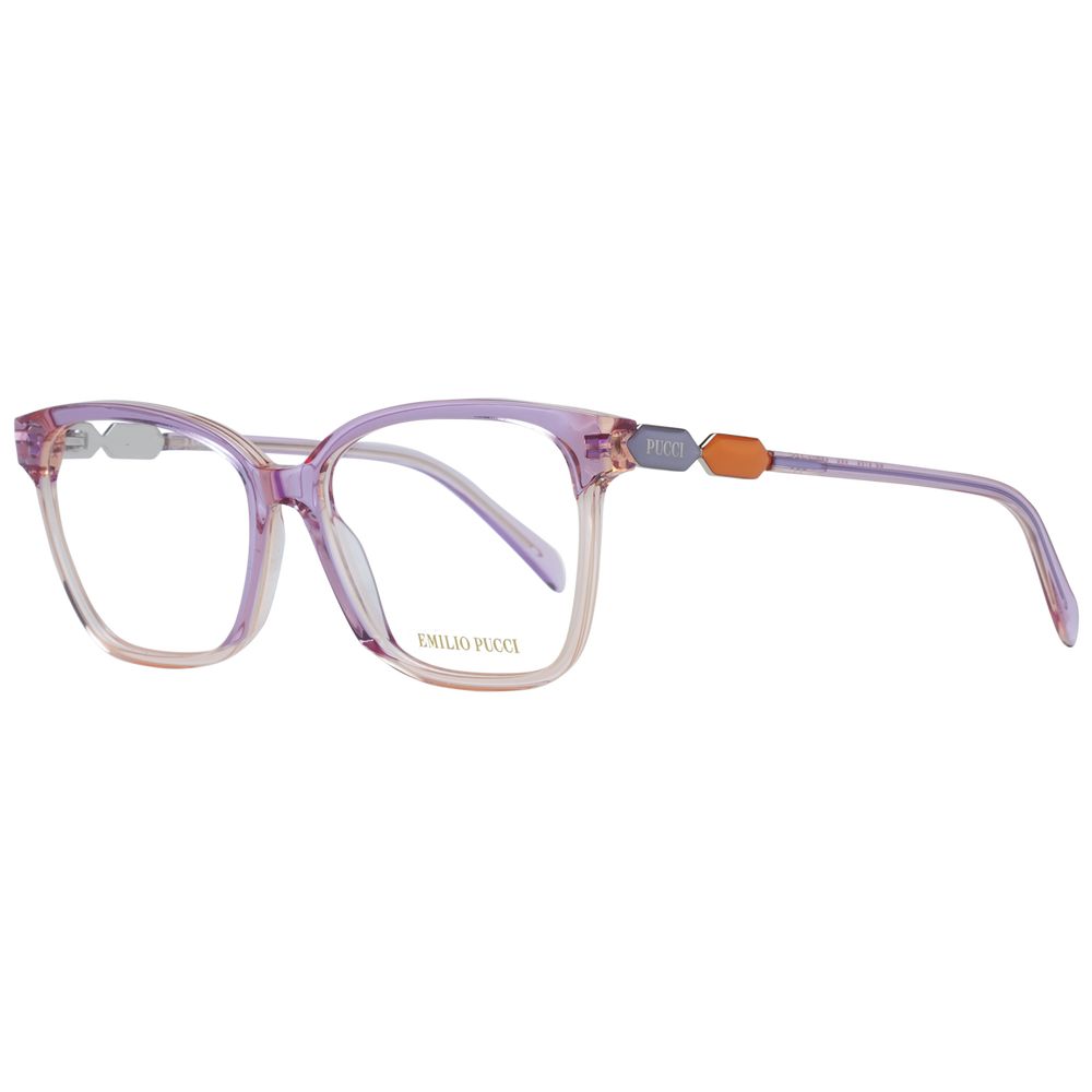 Emilio Pucci Purple Women Glasses Frame, full-rim plastic design, square style, demo lenses, size 55-15-140, branded case included.