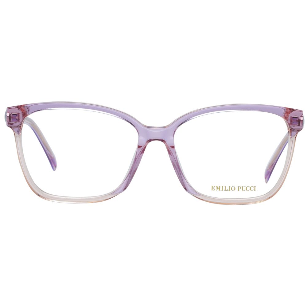 Emilio Pucci Purple Women Glasses Frame in plastic, square full-rim style with demo lenses, size 55-15-140. Includes branded case.