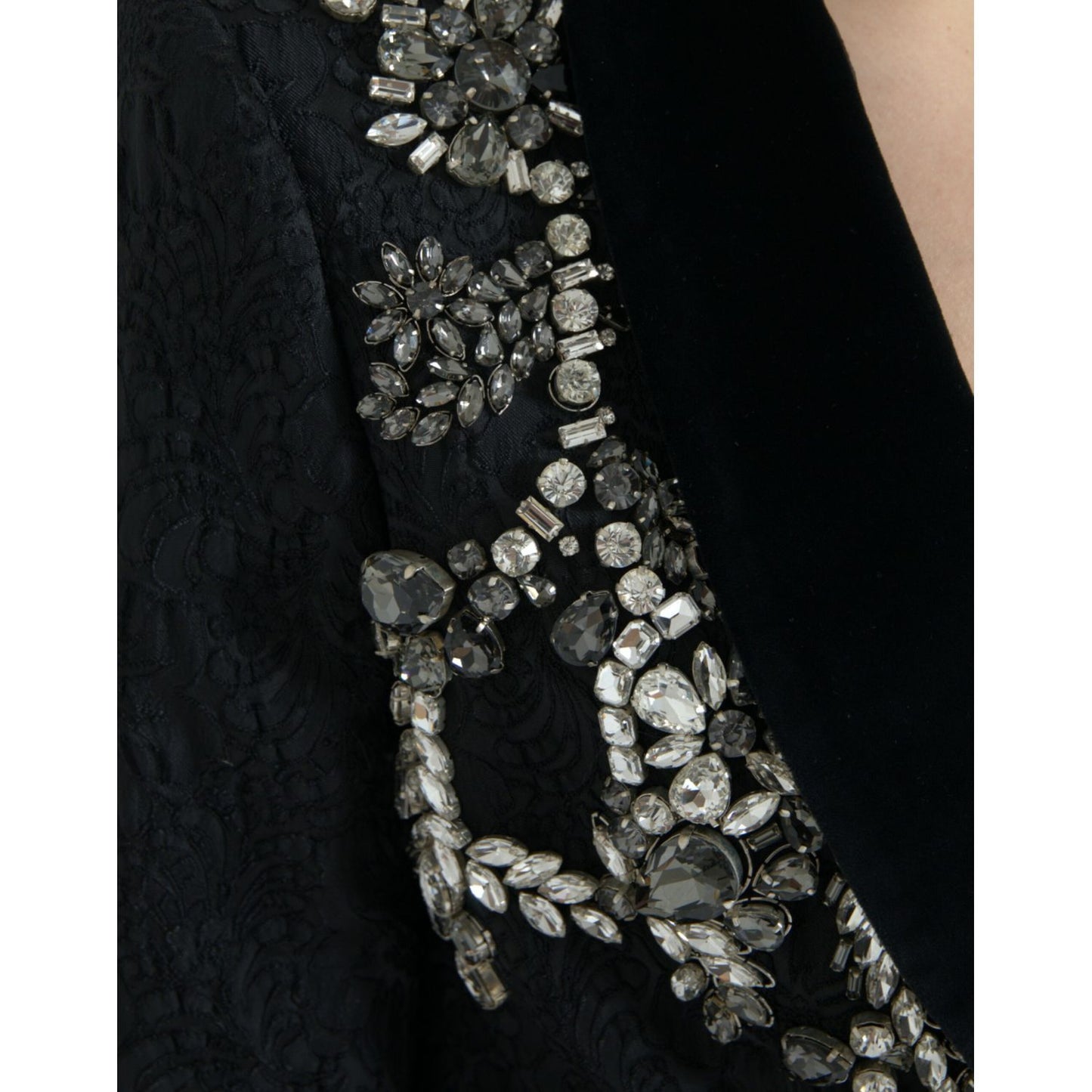 Dolce & Gabbana Black Crystal Embellished Overcoat Jacket