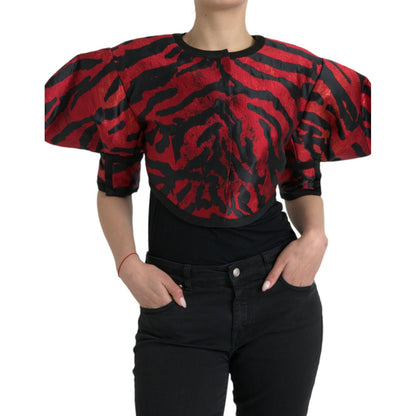 Dolce & Gabbana Black Red Patterned Cropped Coat Jacket Dolce & Gabbana