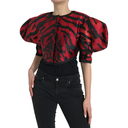 Dolce & Gabbana Black Red Patterned Cropped Coat Jacket Dolce & Gabbana