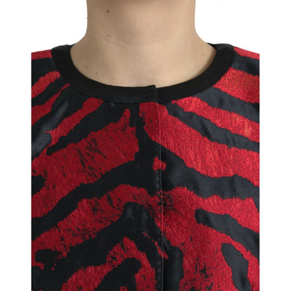 Dolce & Gabbana Black Red Patterned Cropped Coat Jacket Dolce & Gabbana