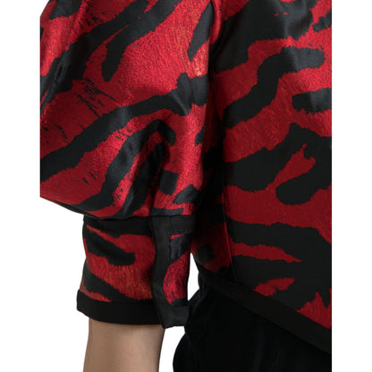 Dolce & Gabbana Black Red Patterned Cropped Coat Jacket Dolce & Gabbana