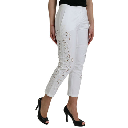 Dolce & Gabbana White Cut Out Cotton Mid Waist Cropped Pants