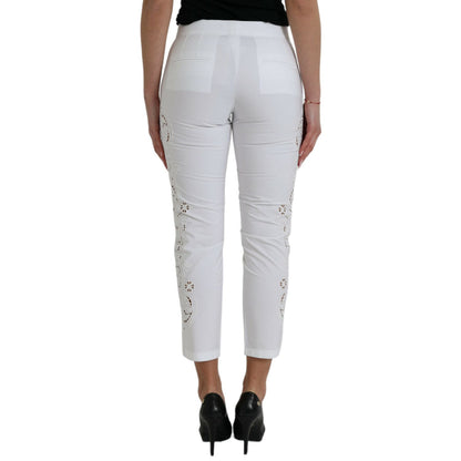 Dolce & Gabbana White Cut Out Cotton Mid Waist Cropped Pants