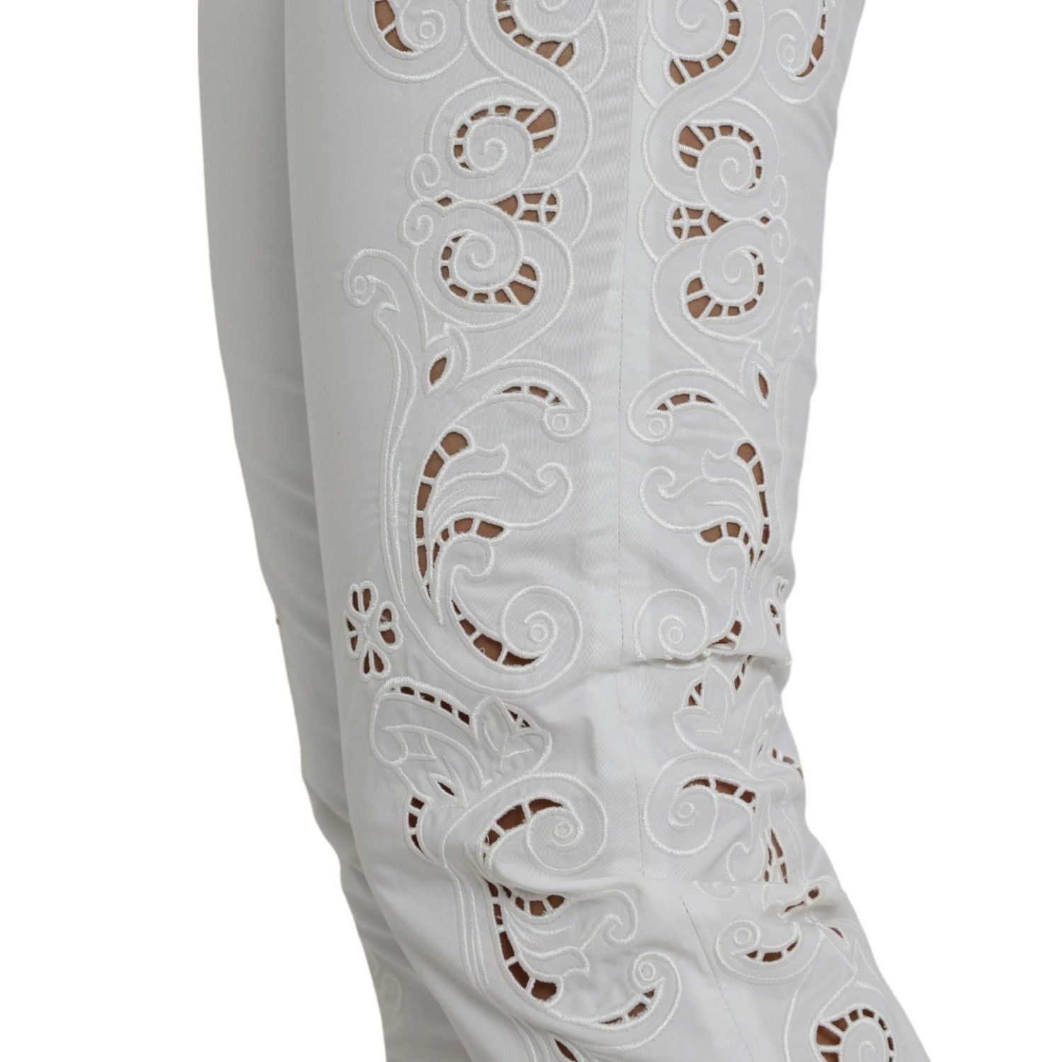 Dolce & Gabbana White Cut Out Cotton Mid Waist Cropped Pants