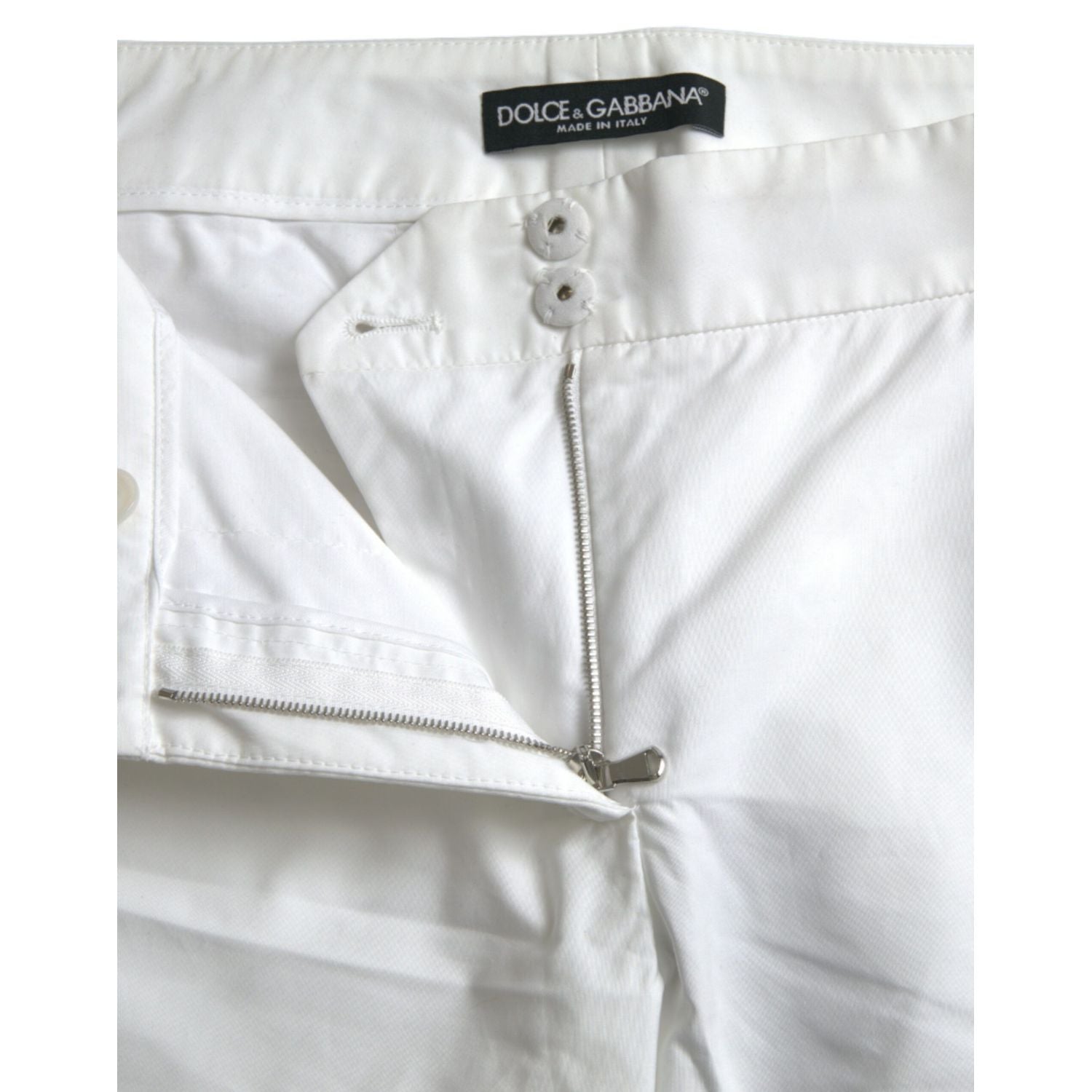 Dolce & Gabbana White Cut Out Cotton Mid Waist Cropped Pants
