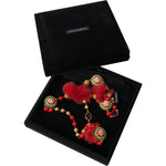 Dolce & Gabbana Gold Brass Red Fur Crystal Carretto Chain Necklace Necklace