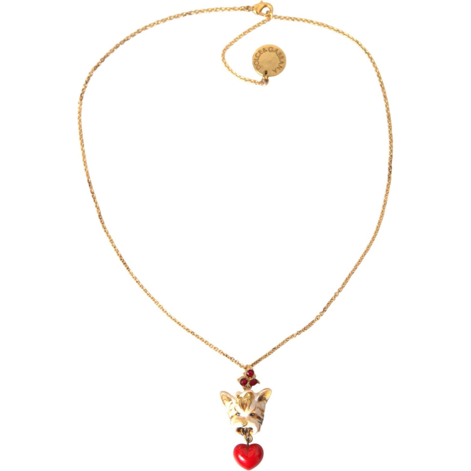 Dolce & Gabbana Gold Brass Chain Dog Heart Pendant Charm Necklace