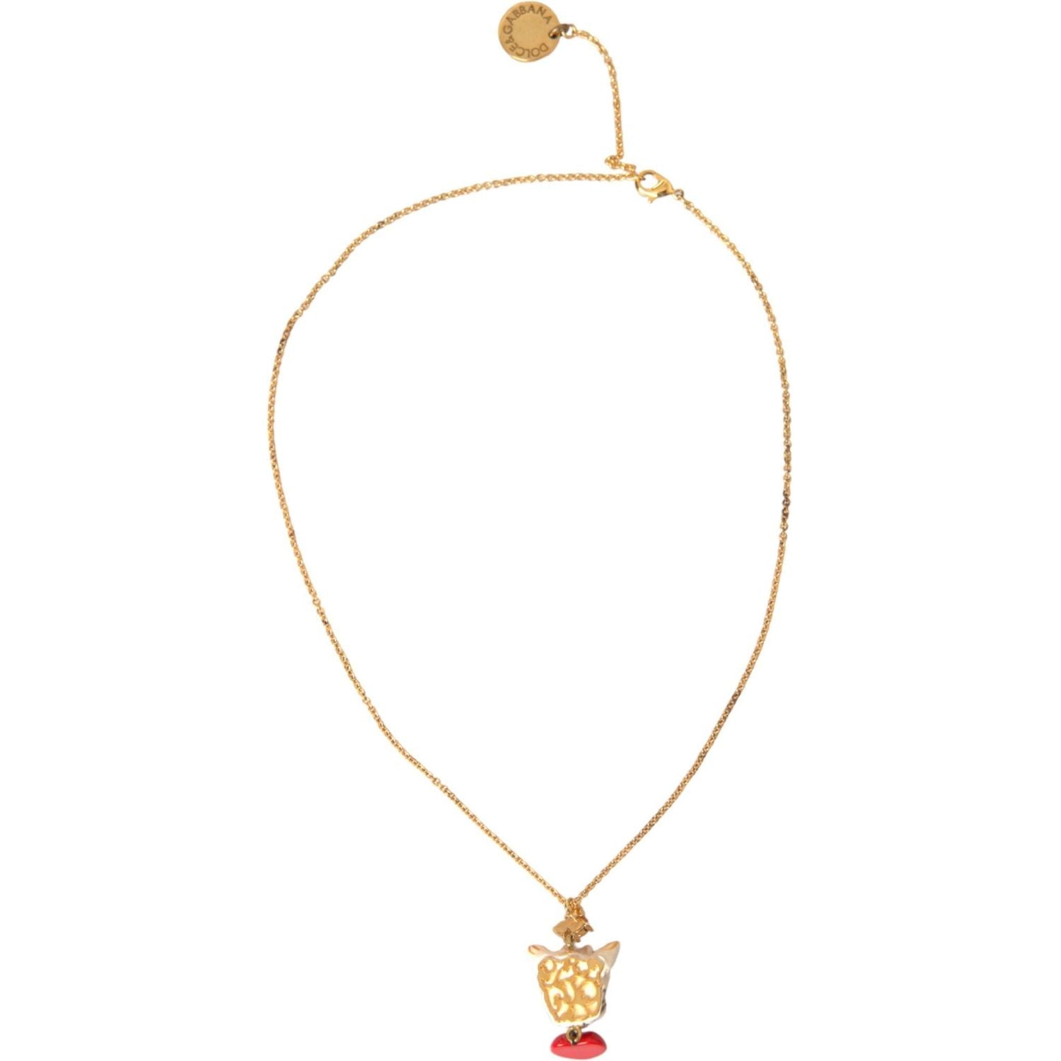 Dolce & Gabbana Gold Brass Chain Dog Heart Pendant Charm Necklace