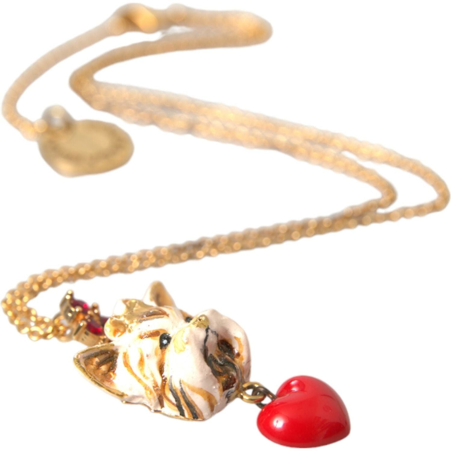 Dolce & Gabbana Gold Brass Chain Dog Heart Pendant Charm Necklace