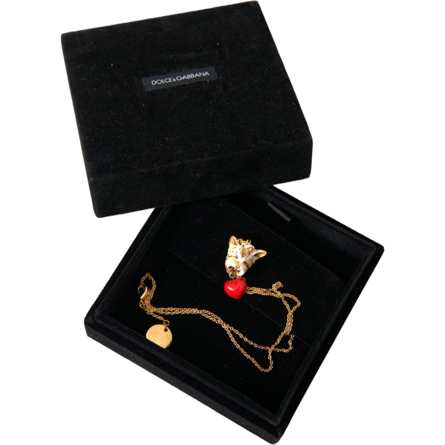Dolce & Gabbana Gold Brass Chain Dog Heart Pendant Charm Necklace
