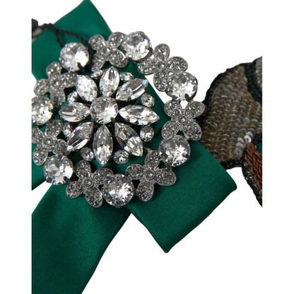 Dolce & Gabbana Green Satin Bird Crystal Women Hair Clip