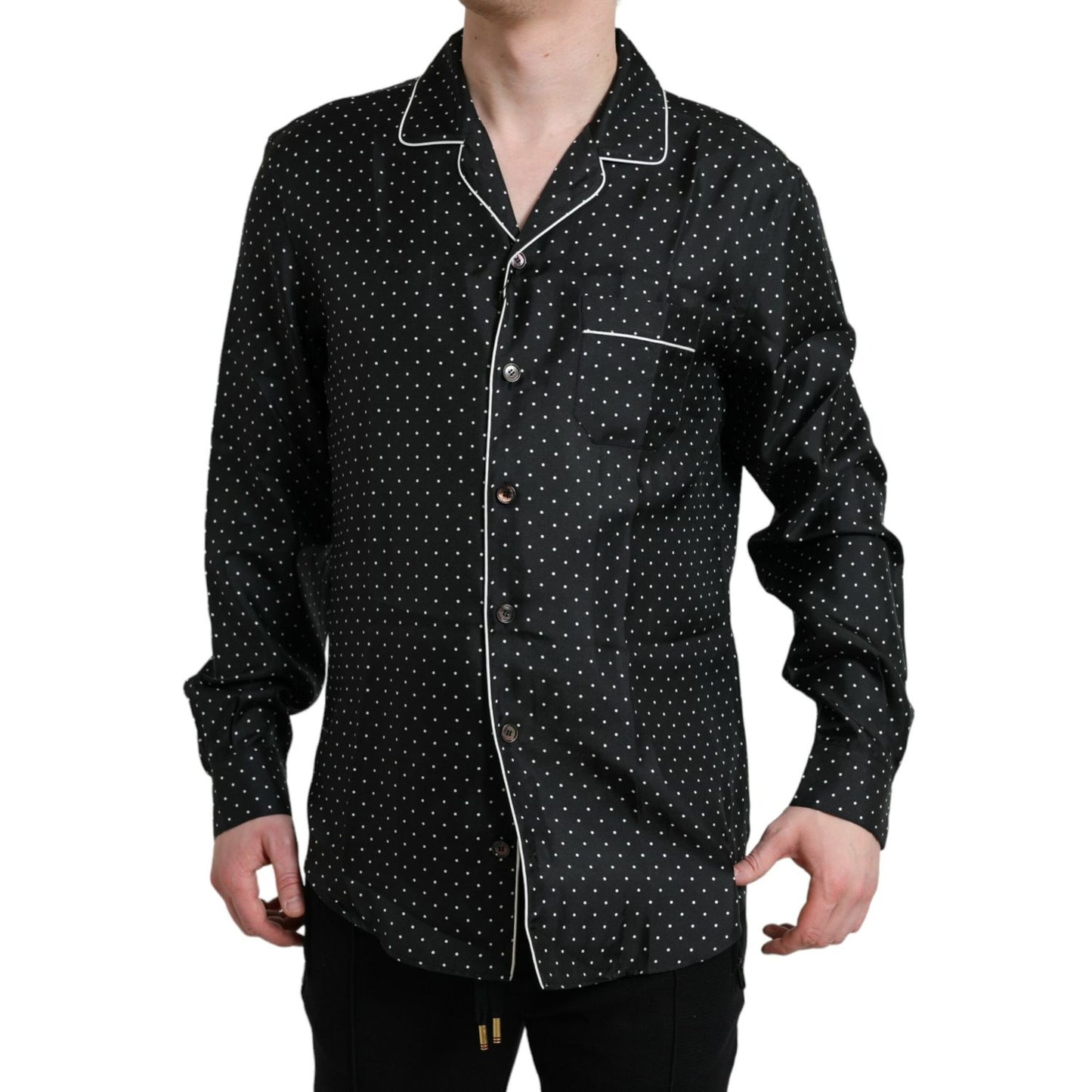 Dolce & Gabbana Black Polka Dot Silk Long Sleeve Shirt