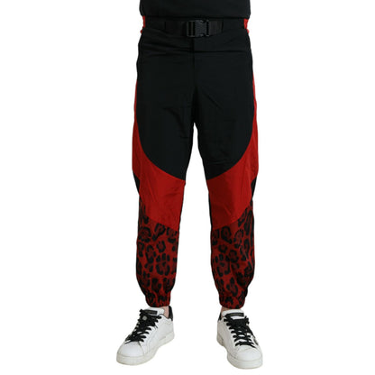 Dolce & Gabbana Black Red Leopard Print Nylon Jogger Pants