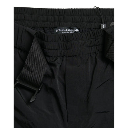 Dolce & Gabbana Black Red Leopard Print Nylon Jogger Pants