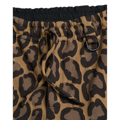 Dolce & Gabbana Brown Leopard Print Polyester Jogger Pants
