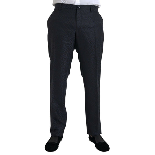 Dolce & Gabbana Blue Brocade Wool Skinny Men Dress Pants