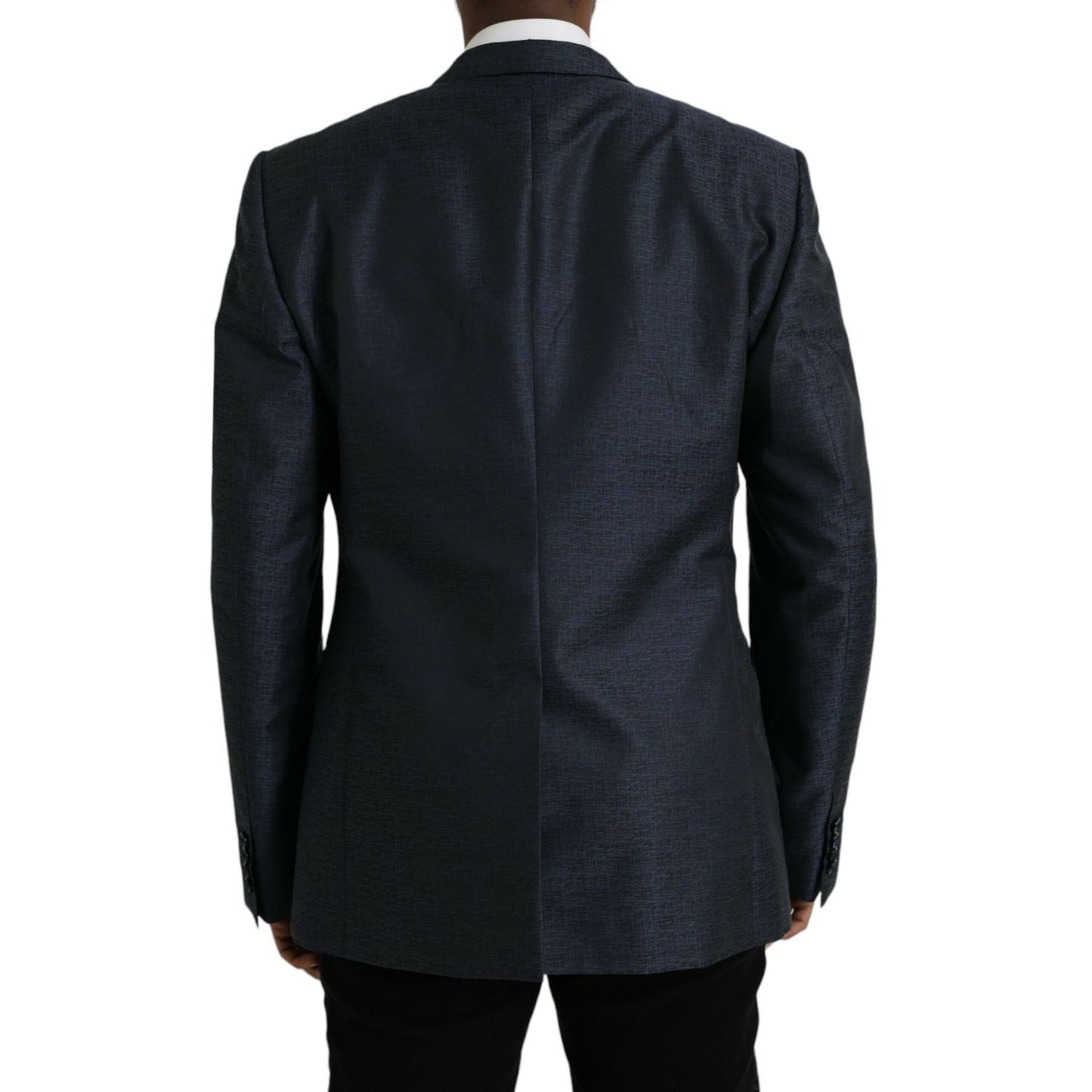 Dolce & Gabbana Blue Wool GOLD Single Breasted Coat Blazer