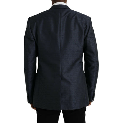 Dolce & Gabbana Blue Wool GOLD Single Breasted Coat Blazer