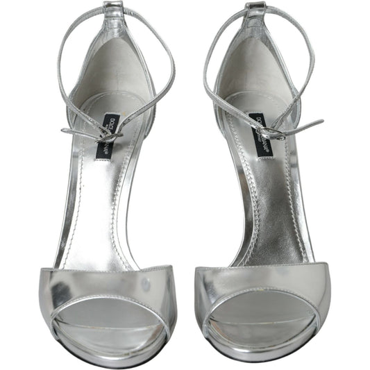 Dolce & Gabbana Silver KEIRA Leather Heels Sandals Shoes LA10711-40