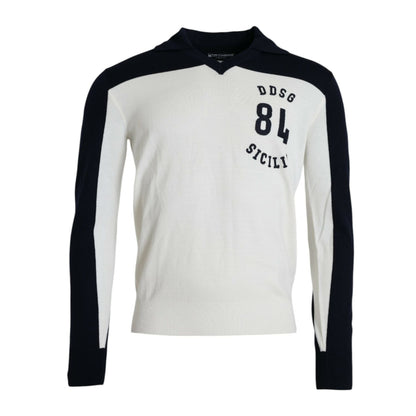 Dolce & Gabbana White Black SICILIA Henley Shirt Pullover Sweater