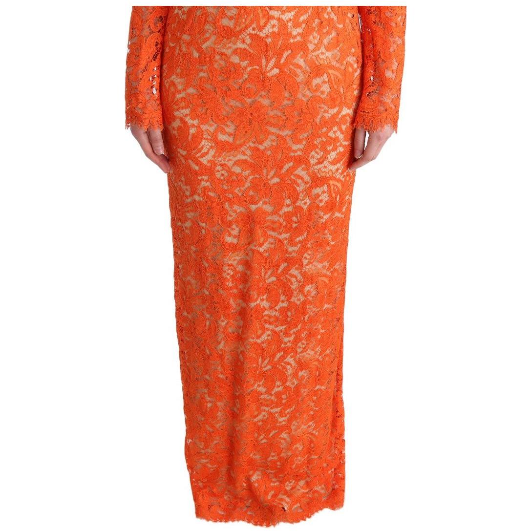 Dolce & Gabbana Orange Floral Ricamo Sheath Long Dress