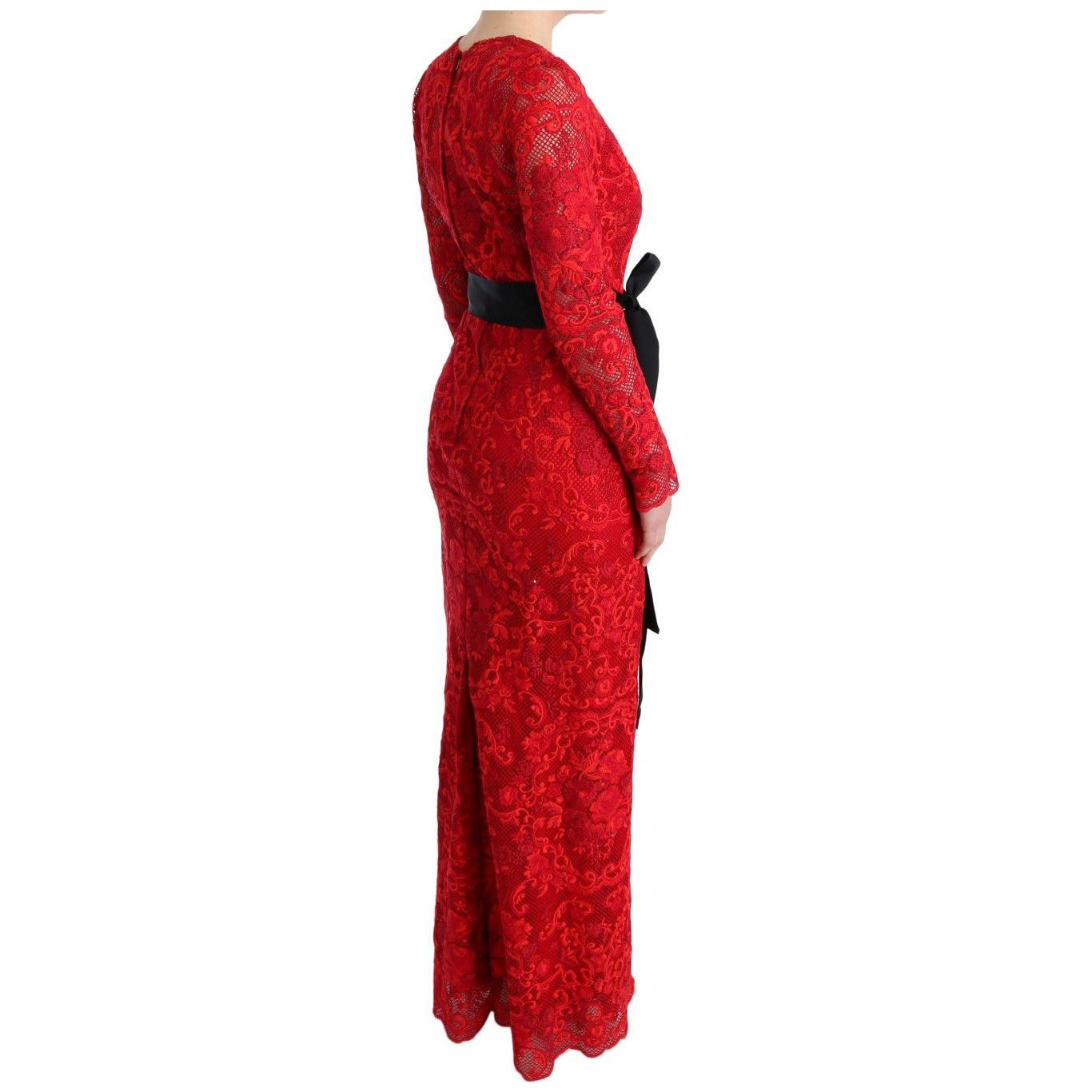 Dolce & Gabbana Red Floral Ricamo Sheath Long Dress