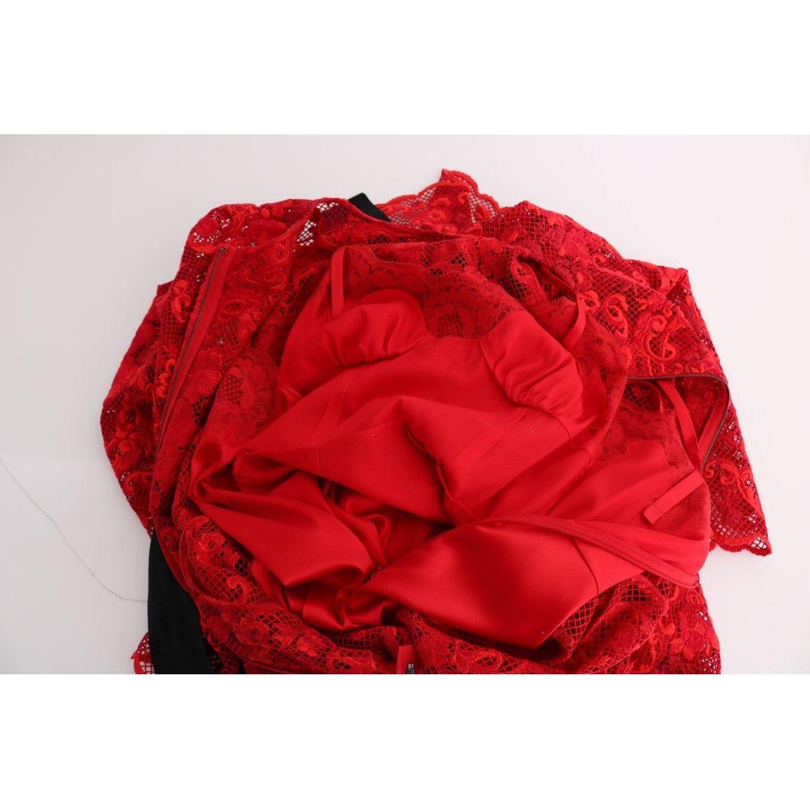 Dolce & Gabbana Red Floral Ricamo Sheath Long Dress