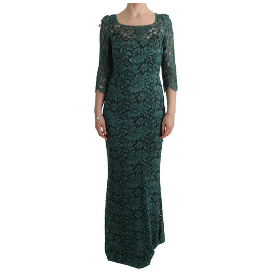 Dolce & Gabbana Green Floral Crystal Ricamo Sheath Dress SIG60589-1