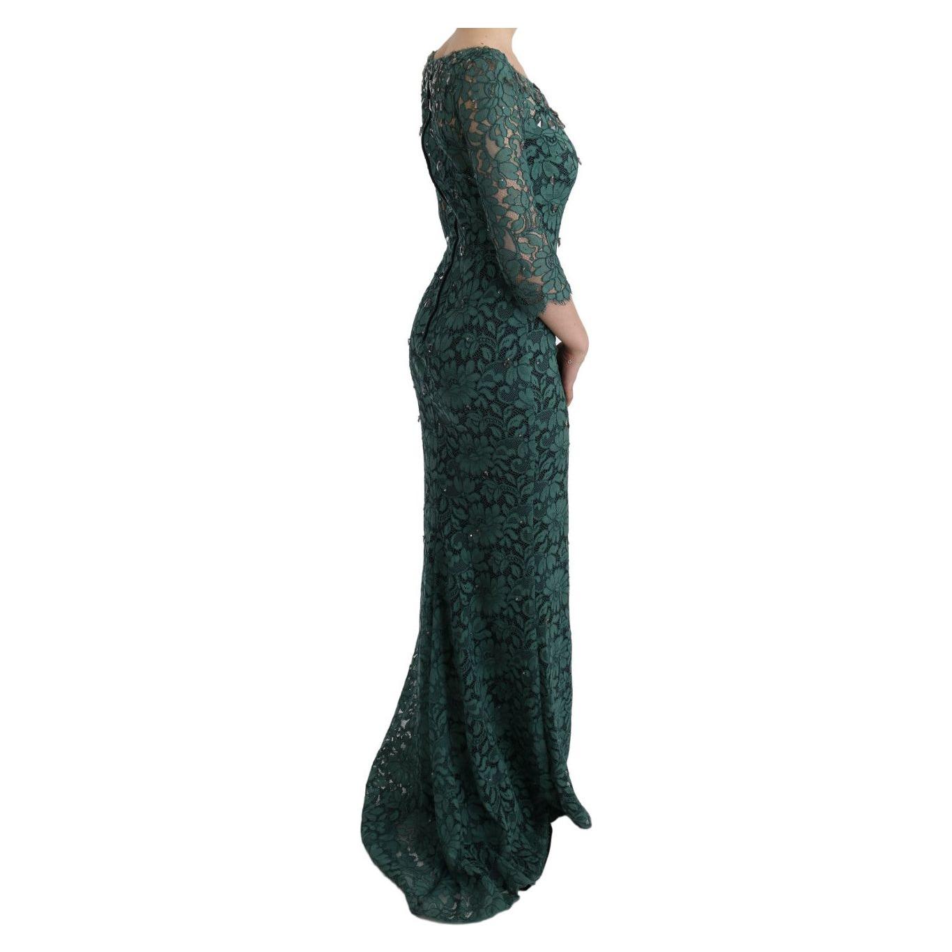 Dolce & Gabbana Green Floral Crystal Ricamo Sheath Dress SIG60589-1