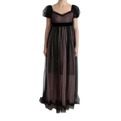 Dolce & Gabbana Black Pink Silk Long Shift Dress