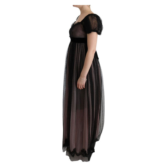 Dolce & Gabbana Black Pink Silk Long Shift Dress SIG60594-1