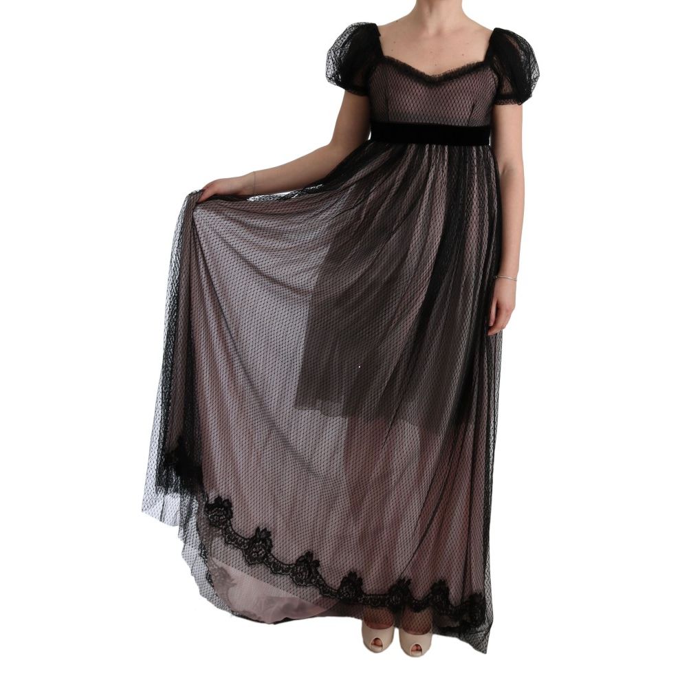Dolce & Gabbana Black Pink Silk Long Shift Dress