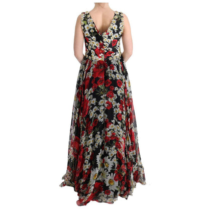 Dolce & Gabbana Multicolor Silk Floral Crystal Long Maxi Dress
