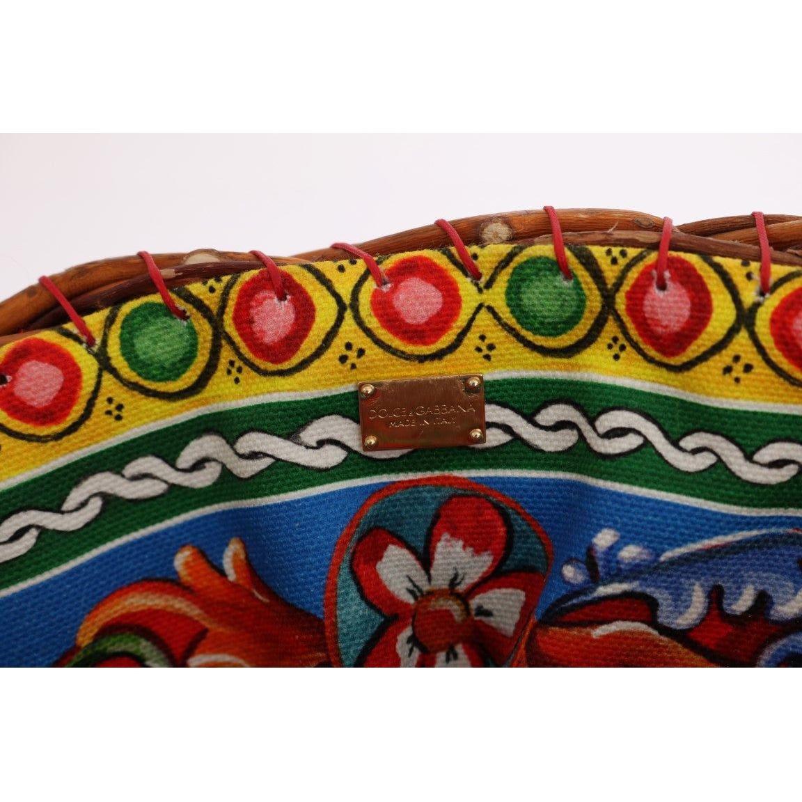 Dolce & Gabbana Multicolor AGNESE Straw Crystal  Pom Pom Bag