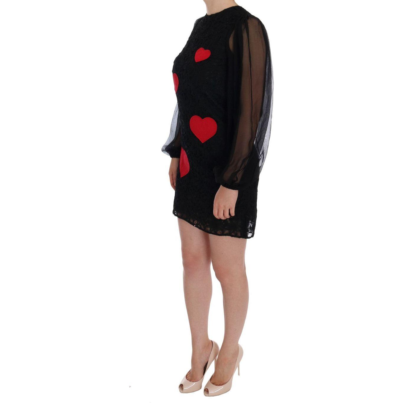 Dolce & Gabbana Black Lace Red Heart Shift Dress