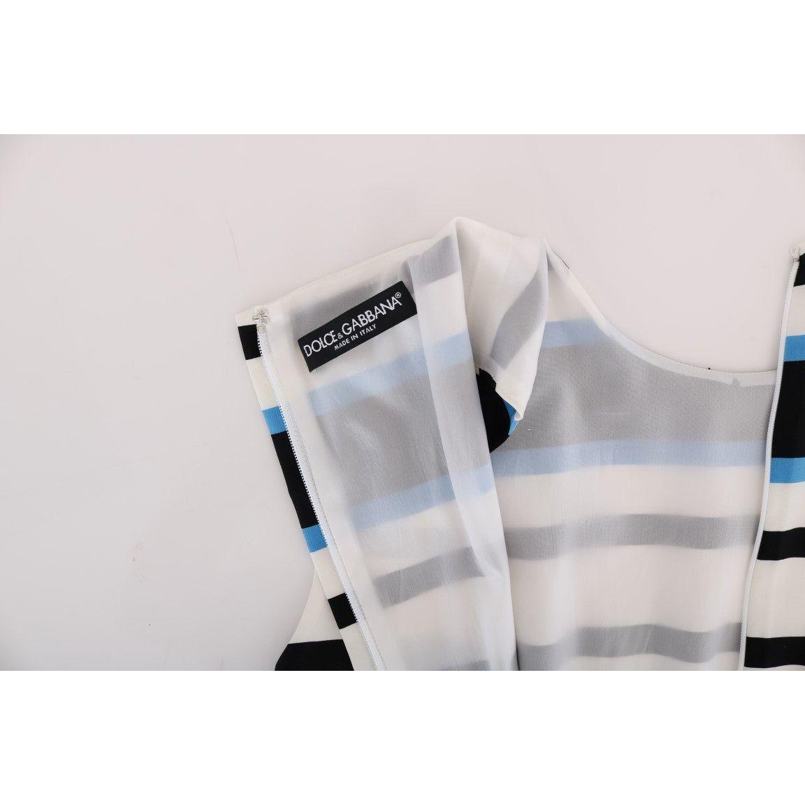 Dolce & Gabbana Blue White Striped Silk Stretch Shift Dress