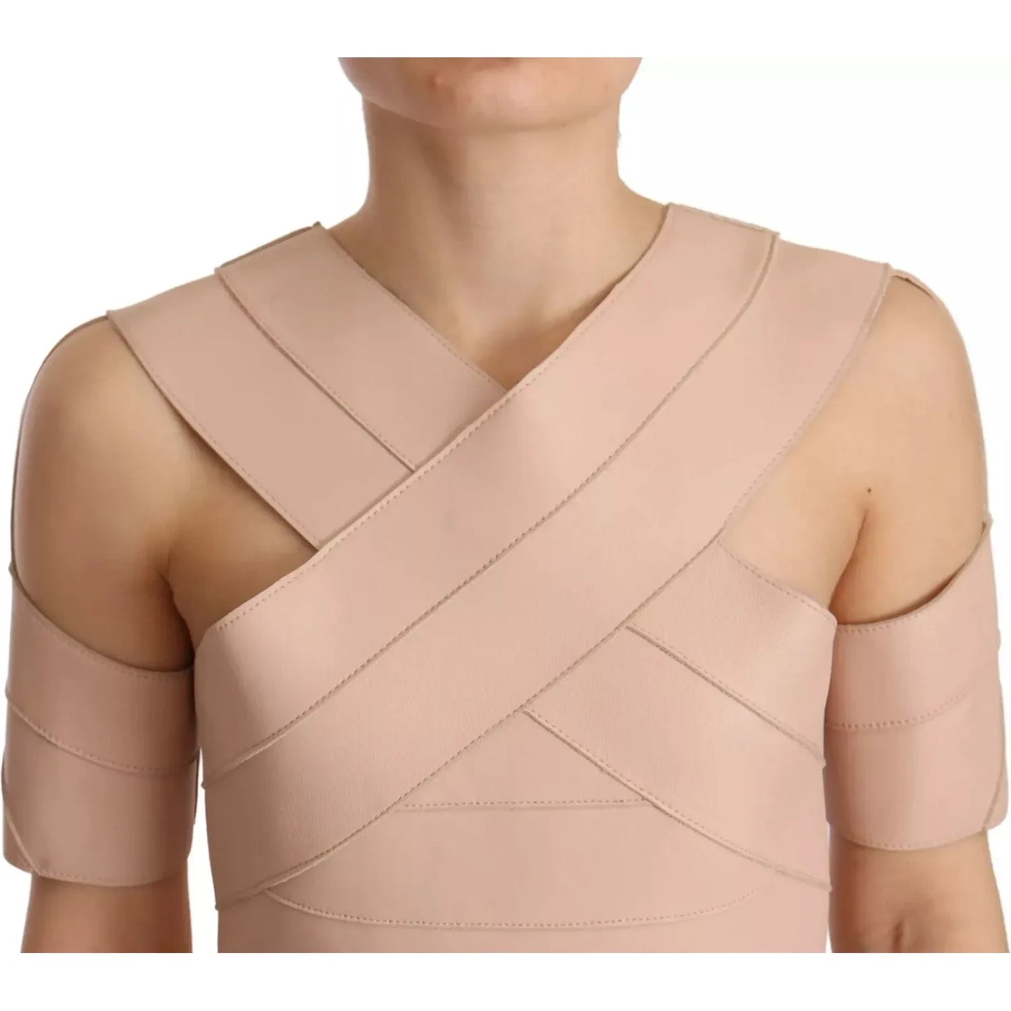 Dsquared² Beige Leather Open Shoulder Sheath Mini Dress 1728,67345645728,Beige,Clothing,Dresses - Clothing,Dresses - Women - Clothing,Dsquared²,IT42|M,Material: 100% Leather,Preowned / Defect,Short - Dresses - Clothing,Sleeveless - Dresses - Clothing,Wome