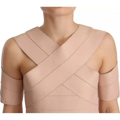 Dsquared² Beige Leather Open Shoulder Sheath Mini Dress 1728,67345645728,Beige,Clothing,Dresses - Clothing,Dresses - Women - Clothing,Dsquared²,IT42|M,Material: 100% Leather,Preowned / Defect,Short - Dresses - Clothing,Sleeveless - Dresses - Clothing,Wome