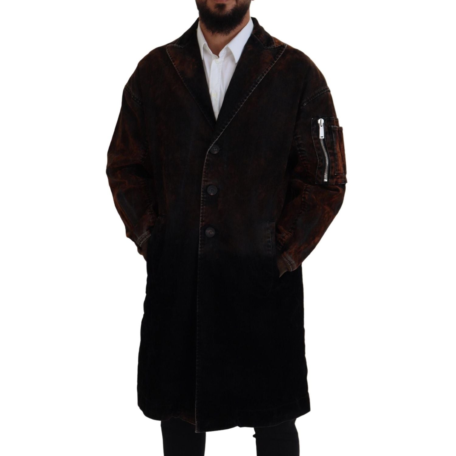 Dsquared² Brown Full Button Men Long Coat Cotton Jacket