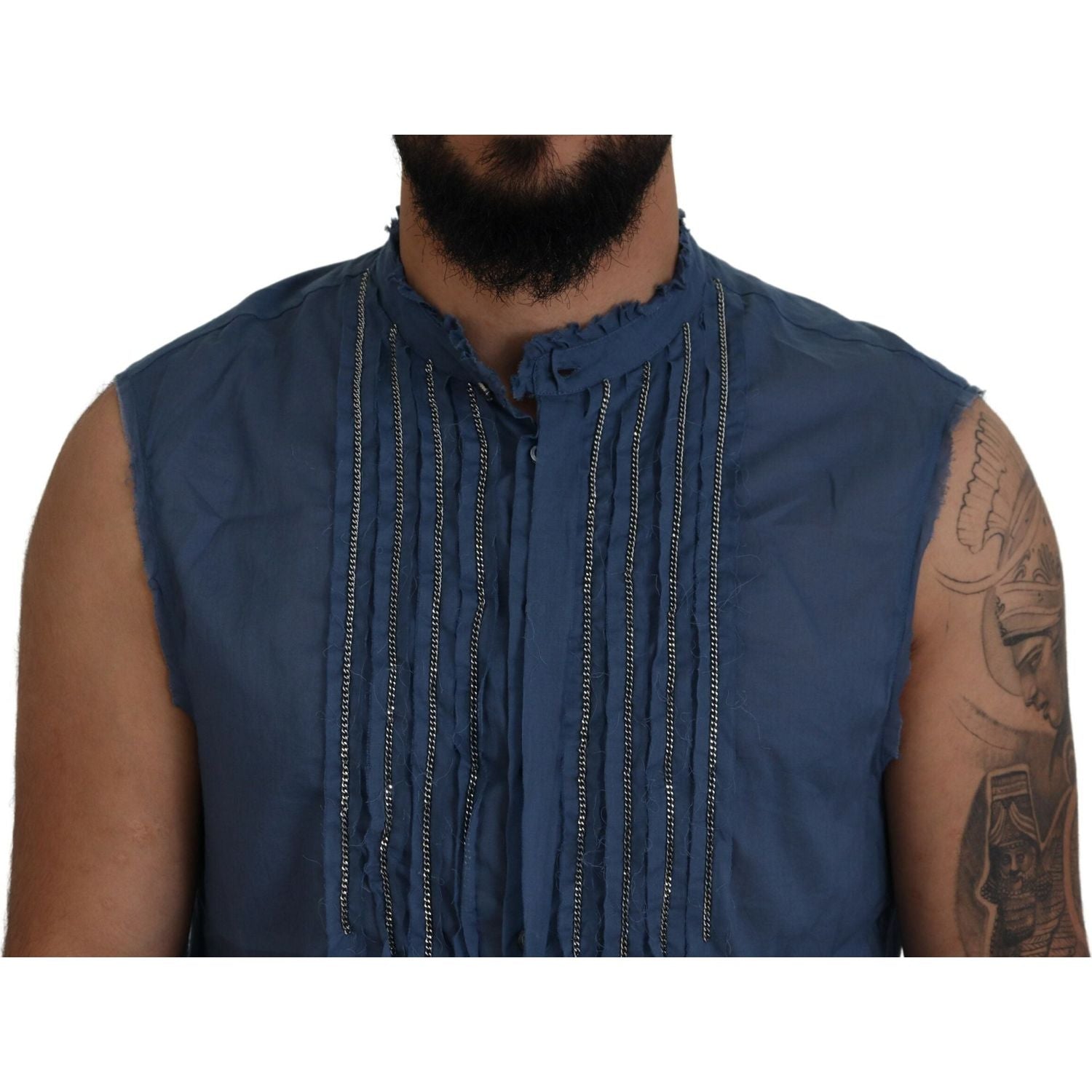 Dsquared² Blue Cotton Chain Embellishment Sleeveless Shirt