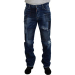 Dsquared² Blue Washed Patchwork Straight Fit Denim Jeans