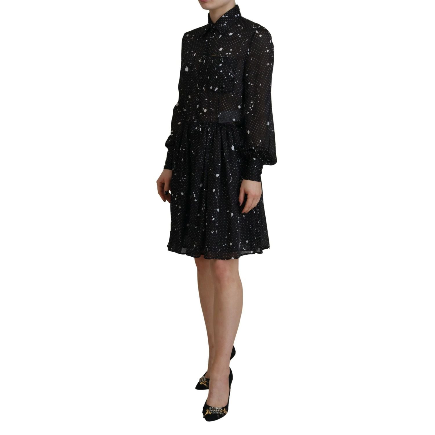 Dsquared² Black Polka Dot Long Sleeves Button Down Dress